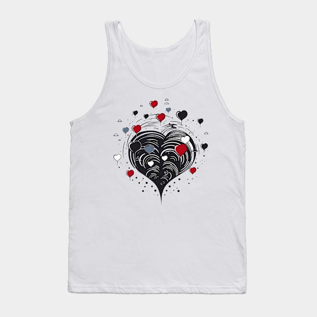 Black and White Hearts Tank Top by Czajnikolandia